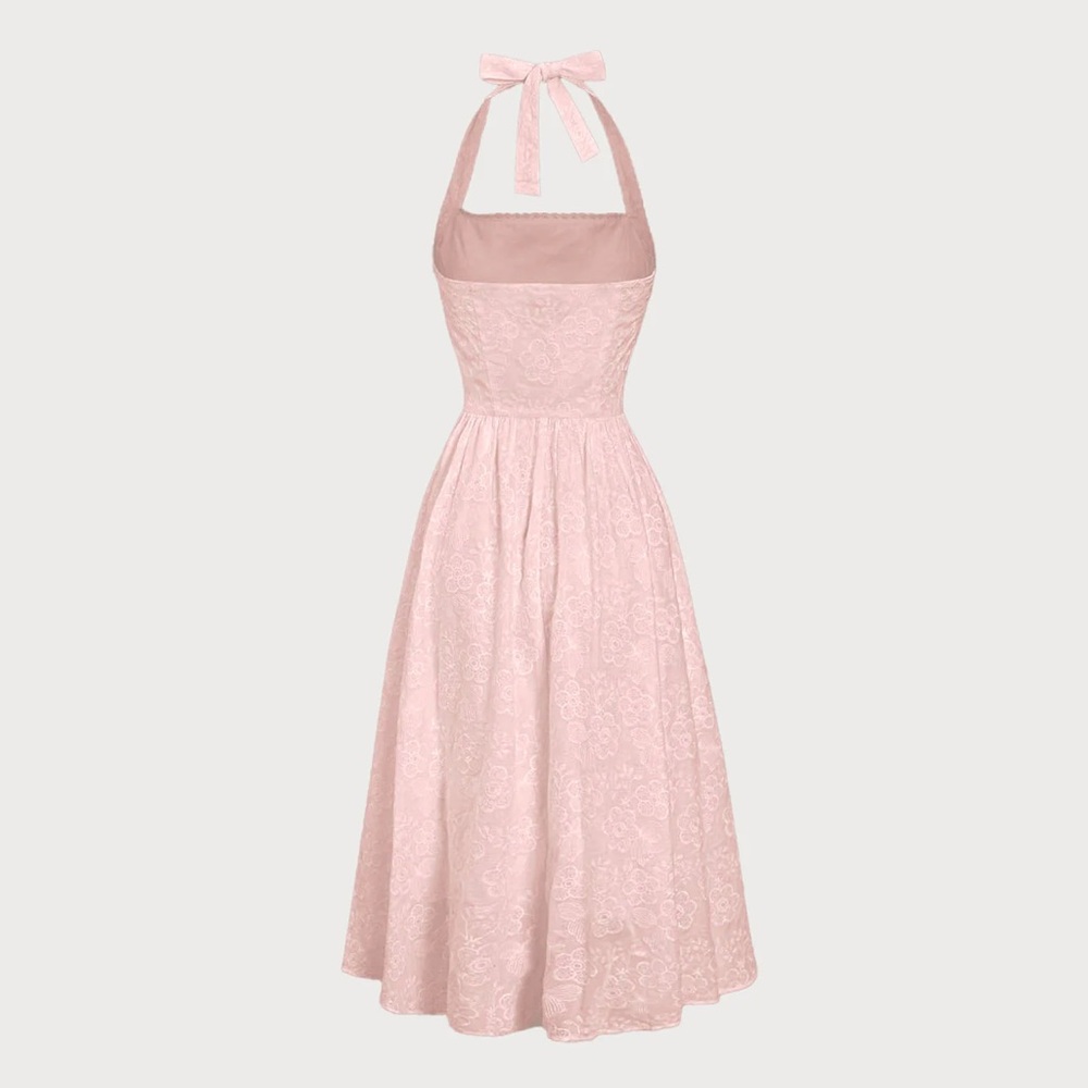 Rihoas Pink Embroidery Halter Midi Dress - Picture 6 of 8